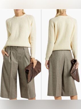 &Daughter ecru merino wool and cashmere crew neck raglan sleeve sweater